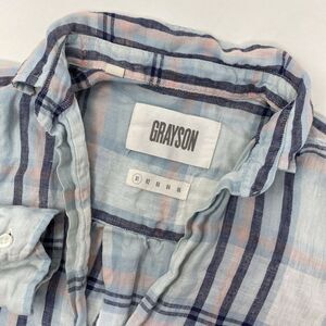 Grayson Womens 1 XS 100% Linen Blue White Pink Plaid The Hero Long Sleeve Blouse